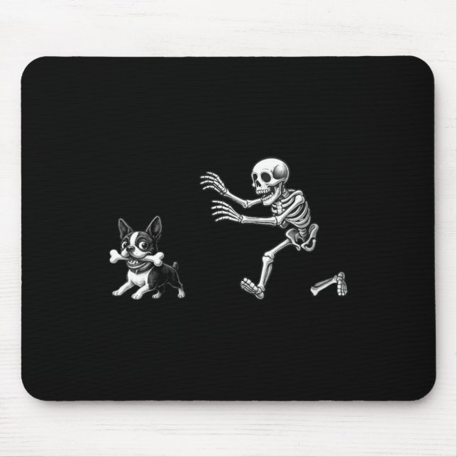 Womens Funny Skeleton Chasing Terrier Dog Mom Mouse Pad (Front)