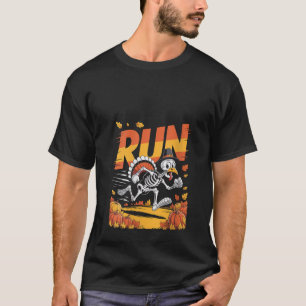 Womens Funny Skeleton Turkey Run Thanksgiving Fall T-Shirt