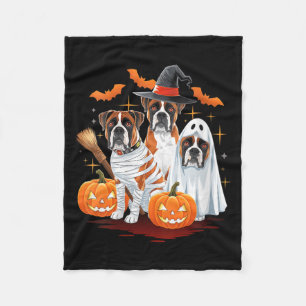 Womens Funny Three Boxer Pumpkin Halloween Dog Fleece Blanket