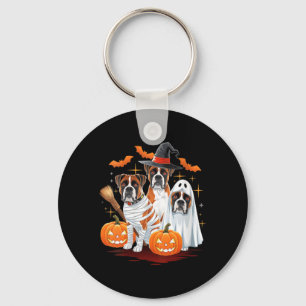 Womens Funny Three Boxer Pumpkin Halloween Dog Keychain