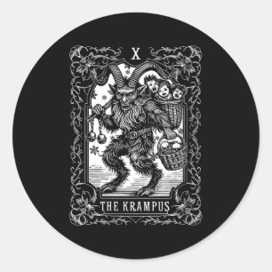 Womens Funny Vintage The Krampus Tarot Card Gothic Classic Round Sticker