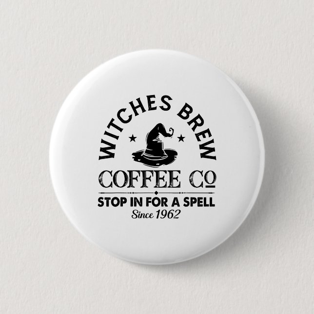 Womens Funny Witch Hat Witches Brew Coffee Hallowe 2 Inch Round Button (Front)