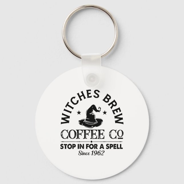 Womens Funny Witch Hat Witches Brew Coffee Hallowe Keychain (Front)