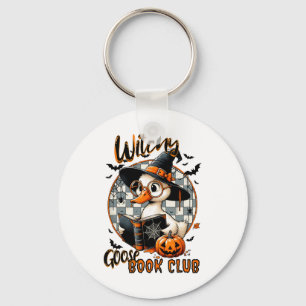 Womens Funny Witchy Goose Book Club Halloween Shir Keychain