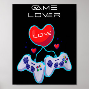 Womens Gamer Couple Love Gamepad Heart Humor Theme Poster
