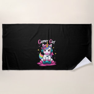 Womens Gamer Girl Gamer, Unicorn, Colourful Tank T Beach Towel