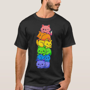 Womens Gay Pride Cat LGBT Kawaii Cats Pile Cute An T-Shirt