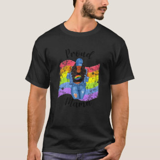 Womens Gay Pride Proud Mama Lgbtq Black Mom Rainbo T-Shirt