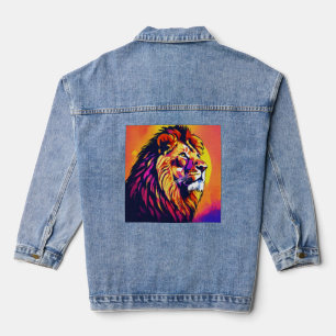 Women's Geometric Lion Designed Denim Jacket