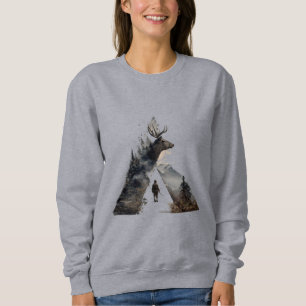 Women's Geometric Mountain Deer Wilderness Sweatsh Sweatshirt