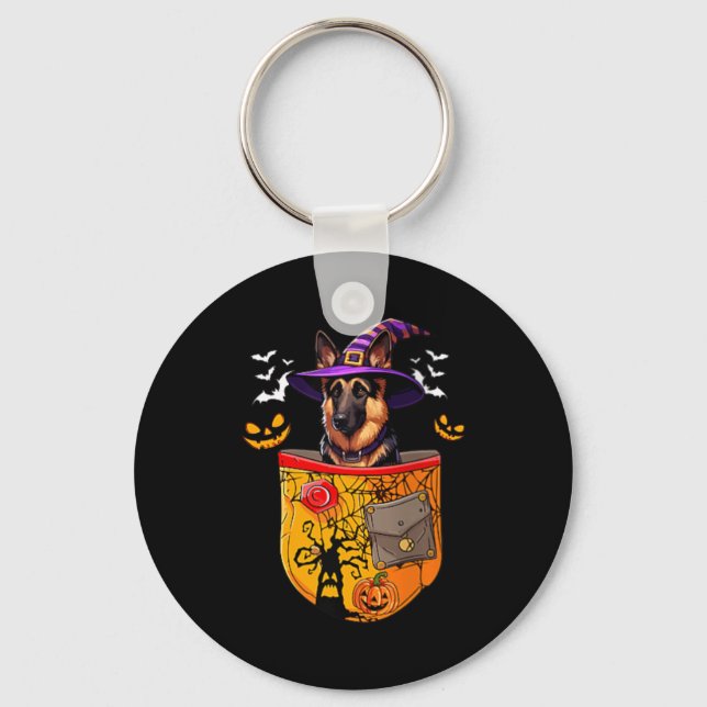 Womens German Shepherd As Witch In Pocket Keychain (Front)