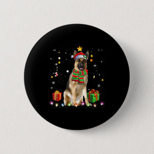 Womens German Shepherd Dog Tree Christmas Sweater 2 Inch Round Button