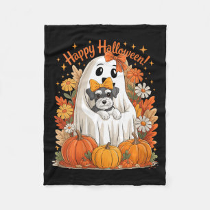 Womens Ghost Holding Miniature Schnauzer Dog Fleece Blanket