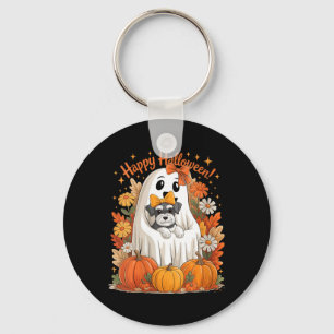 Womens Ghost Holding Miniature Schnauzer Dog Keychain