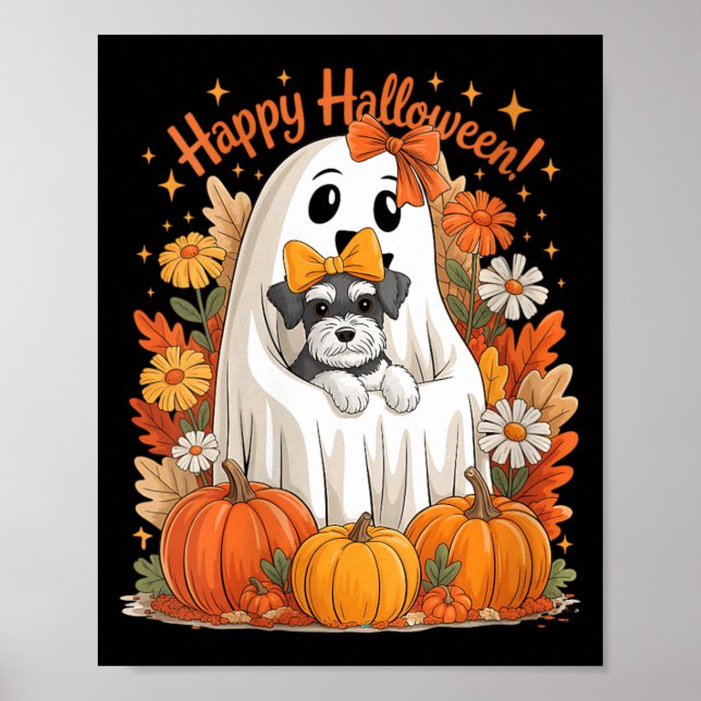 Womens Ghost Holding Miniature Schnauzer Dog Poster (Front)