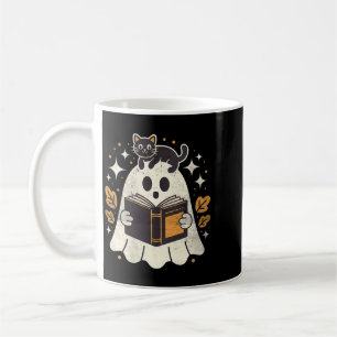Womens Ghost Reading Book Halloween Library Black Coffee Mug