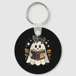 Womens Ghost Reading Book Halloween Library Black Keychain