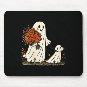Womens Ghost Walking Dog Spooky Funny Halloween Mouse Pad