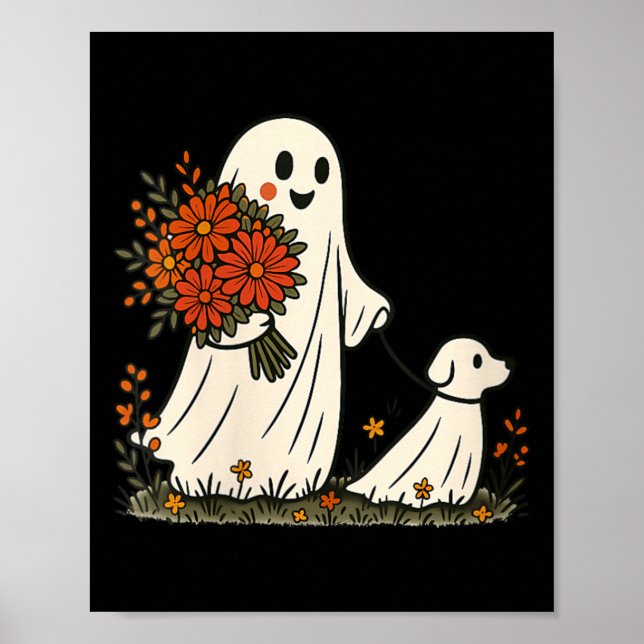 Womens Ghost Walking Dog Spooky Funny Halloween Poster (Front)
