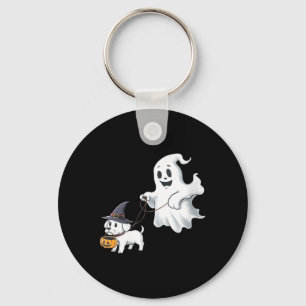 Womens Ghost Walks The Dog Halloween V-Neck Keychain