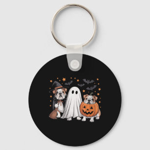 Womens Ghost Witch Pumpkin English Bulldog Dog Keychain