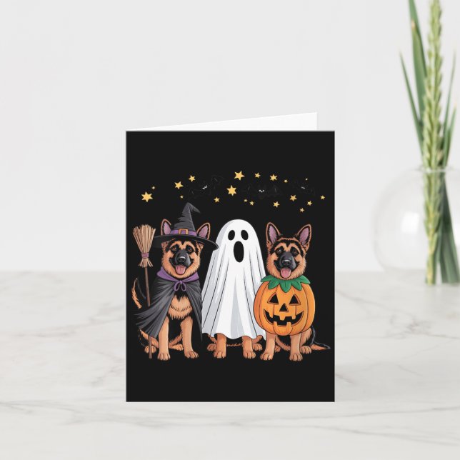 Womens Ghost Witch Pumpkin German Shepherd Dog Card (Front)