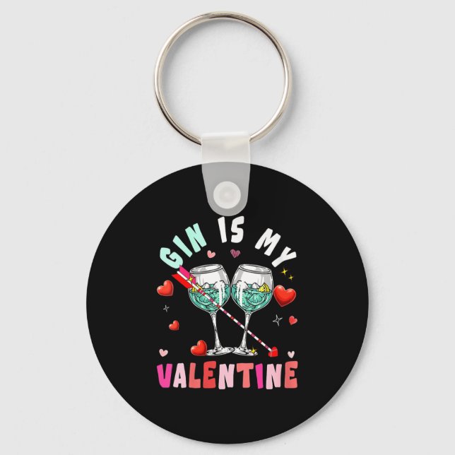 Women's Gin Is My Valentine Hearts Matching Drinke Keychain (Front)