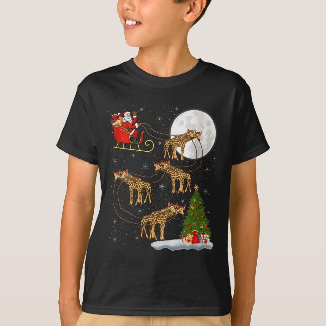 Womens Giraffe Santa Sleigh Flying Funny Magical C T-Shirt (Front)