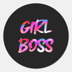 Womens Girl Boss V-neck  Classic Round Sticker