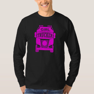 Womens Girl Trucker Hot Pink Truck Driver T-Shirt