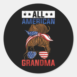 Womens Girls All American Grandma 4th Of July  Classic Round Sticker