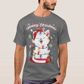 Womens Girls Cat Christmas Lights kitty Portrait S T-Shirt