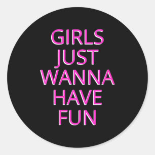 Womens Girls Just W Have Fun V-neck  Classic Round Sticker