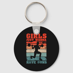 Womens Girls Just W Have Guns Funny Workout Girl G Keychain