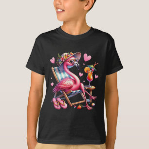 Womens Girls Pink Flamingo Beach Palm Tree Cute Fl T-Shirt