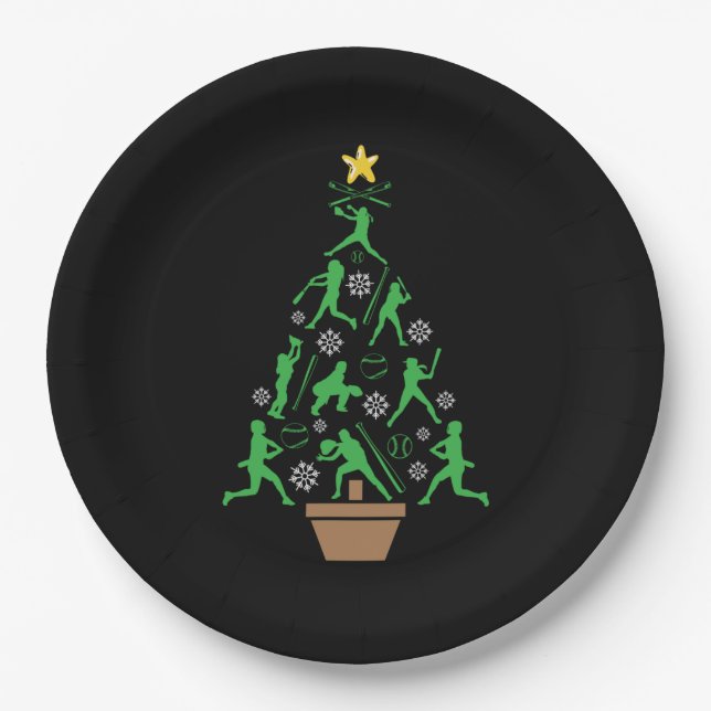 Women's Girls Softball Christmas Tree Paper Plate (Front)