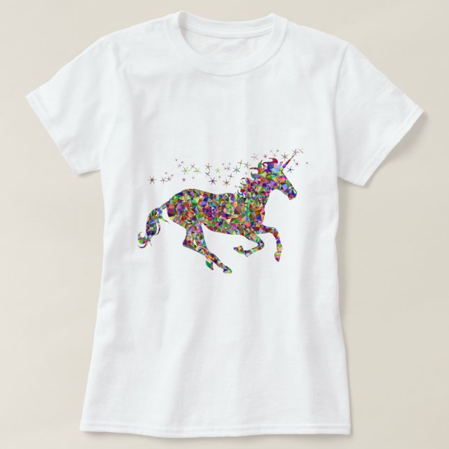 Womens Girls T-Shirt Colourful Mosaic Unicorn (Design Front)