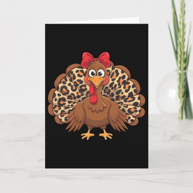Womens Girls Thanksgiving Leopard Turkey Autumn Fa Card (Front)