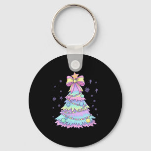 Womens Girly Christmas Tree Coquette Bow Jolly Xma Keychain