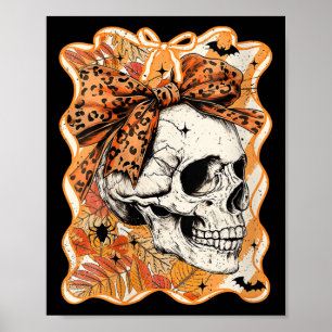 Womens Girly Halloween Skull Coquette Bow Autumn S Poster