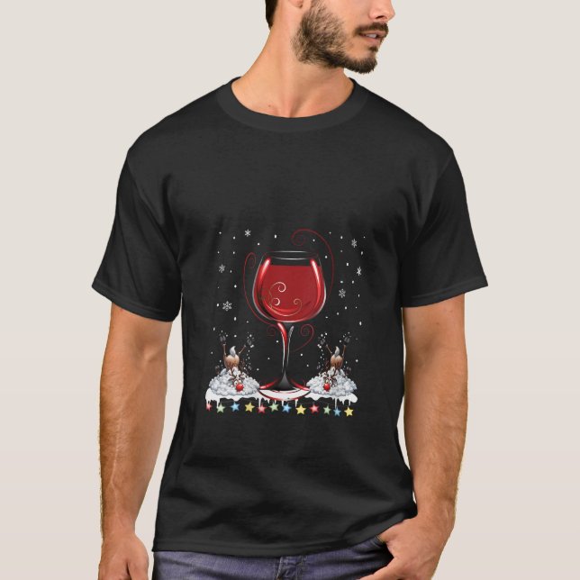 Womens Glass Of Red Wine Funny Reindeer Christmas  T-Shirt (Front)