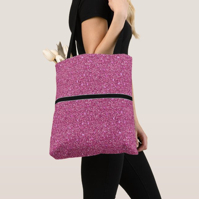 Women's Glitter Tote Bag With Black Stripe (Close Up)