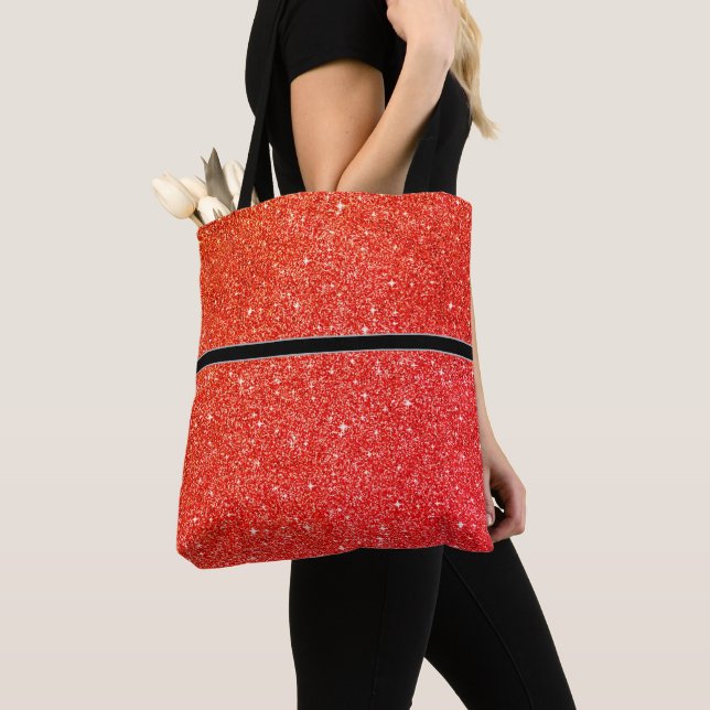 Women's Glitter Tote Bag With Black Stripe (Close Up)