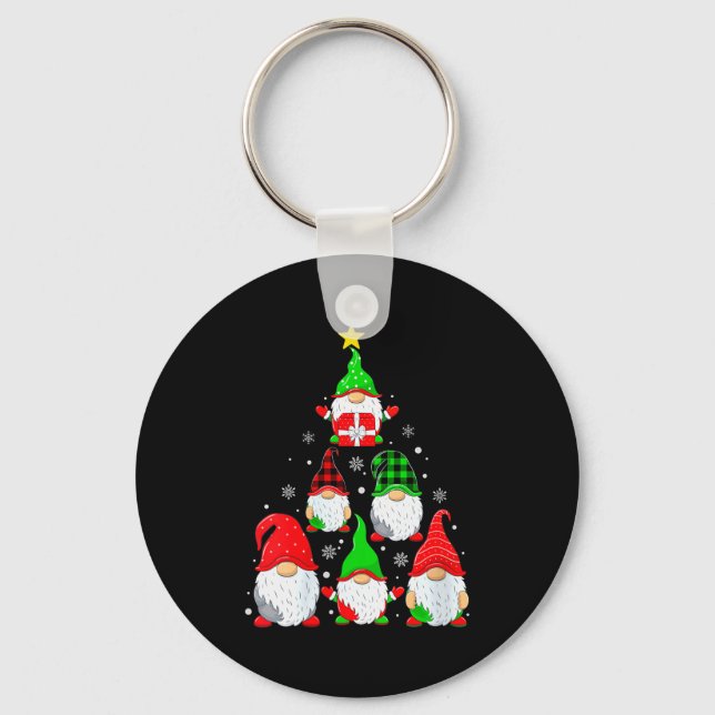 Womens Gnomes Christmas Tree Pajamas Funny Gnome H Keychain (Front)