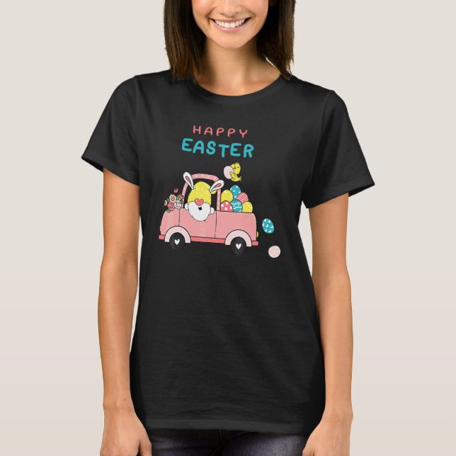 Womens Gnomes In Truck Bunny Egg Happy Easter Day  T-Shirt (Front)