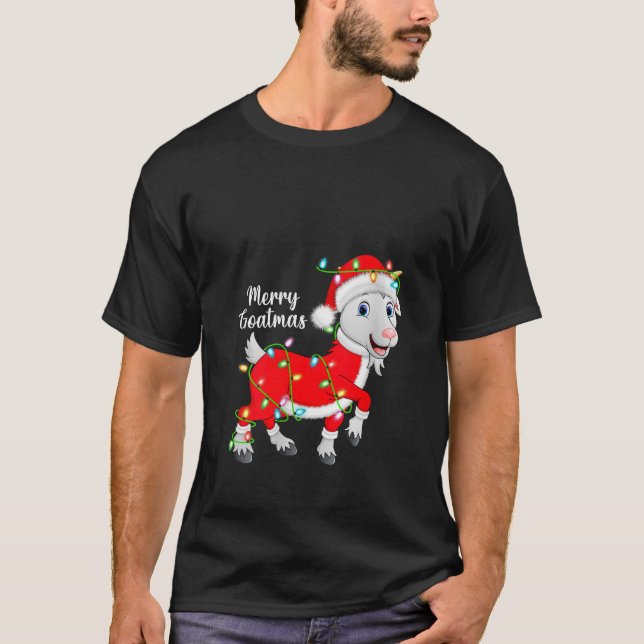 Womens Goat Xmas Lights Funny Santa Costume Goat C T-Shirt (Front)