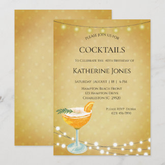 Women's Gold 40th Birthday Cocktail Party  Invitation