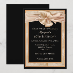 Women's Gold and Black Elegant 60th Birthday Invitation