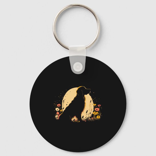 Women's Golden Retriever Lover Dog Owner Wildflowe Keychain (Front)