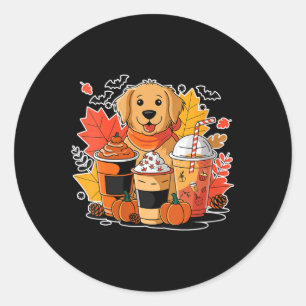 Womens Golden Retriever Pumpkin Spice Coffee Latte Classic Round Sticker